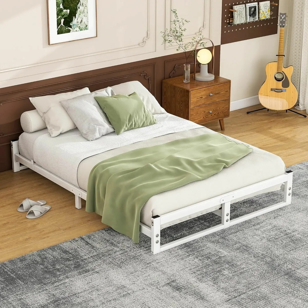 Double Bed Frame,4ft6 Floor Bed White 135x190cm - Image 1