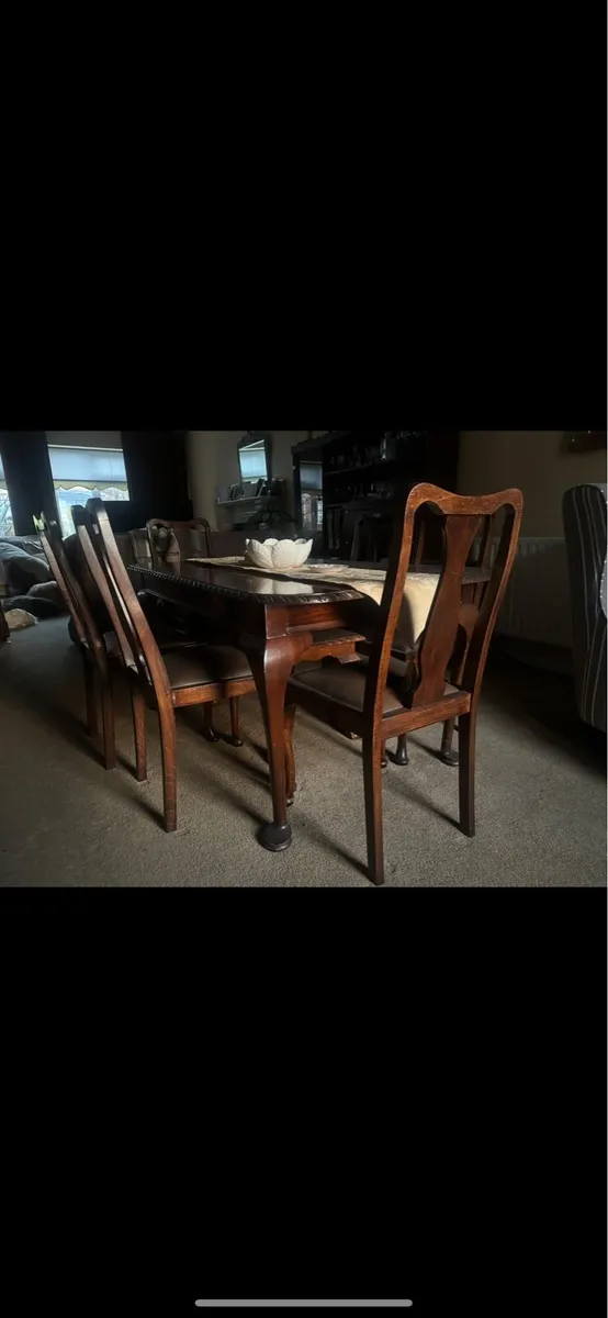 Antique dining room wooden table and 6 matching - Image 2