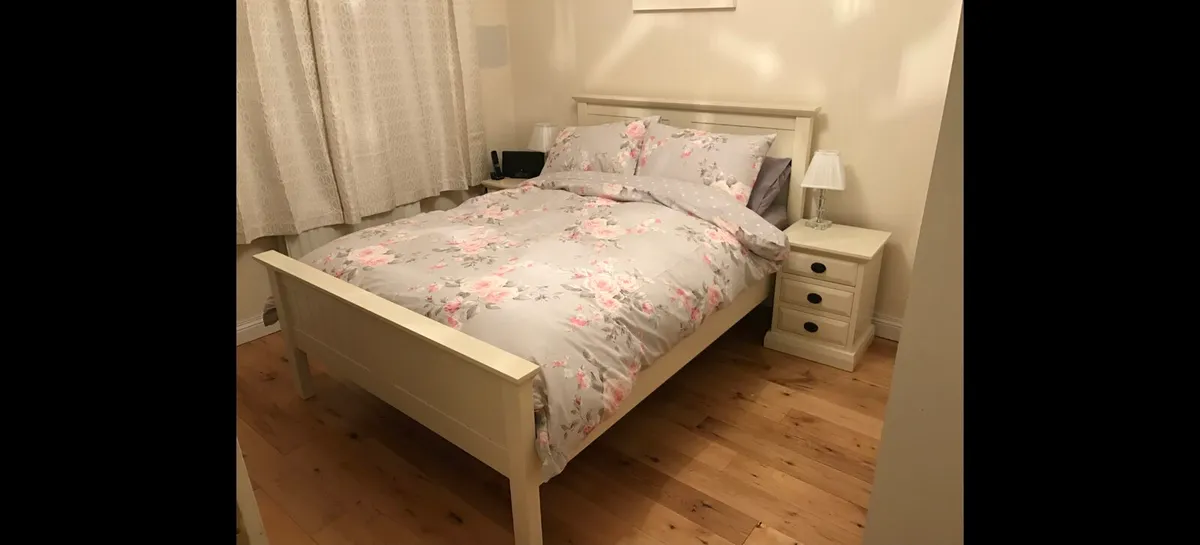 Double bed frame - cream wood - Image 1