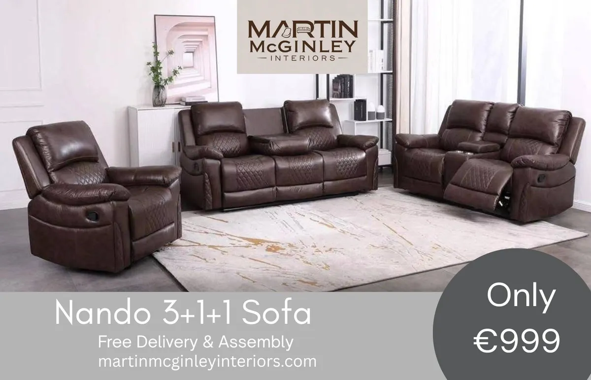 New Nando Full Sofa Set 3+1+1 Brown - Image 2