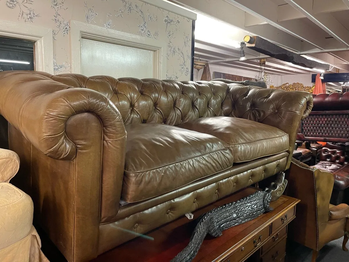 Original Tan leather chesterfield sofa - Image 1