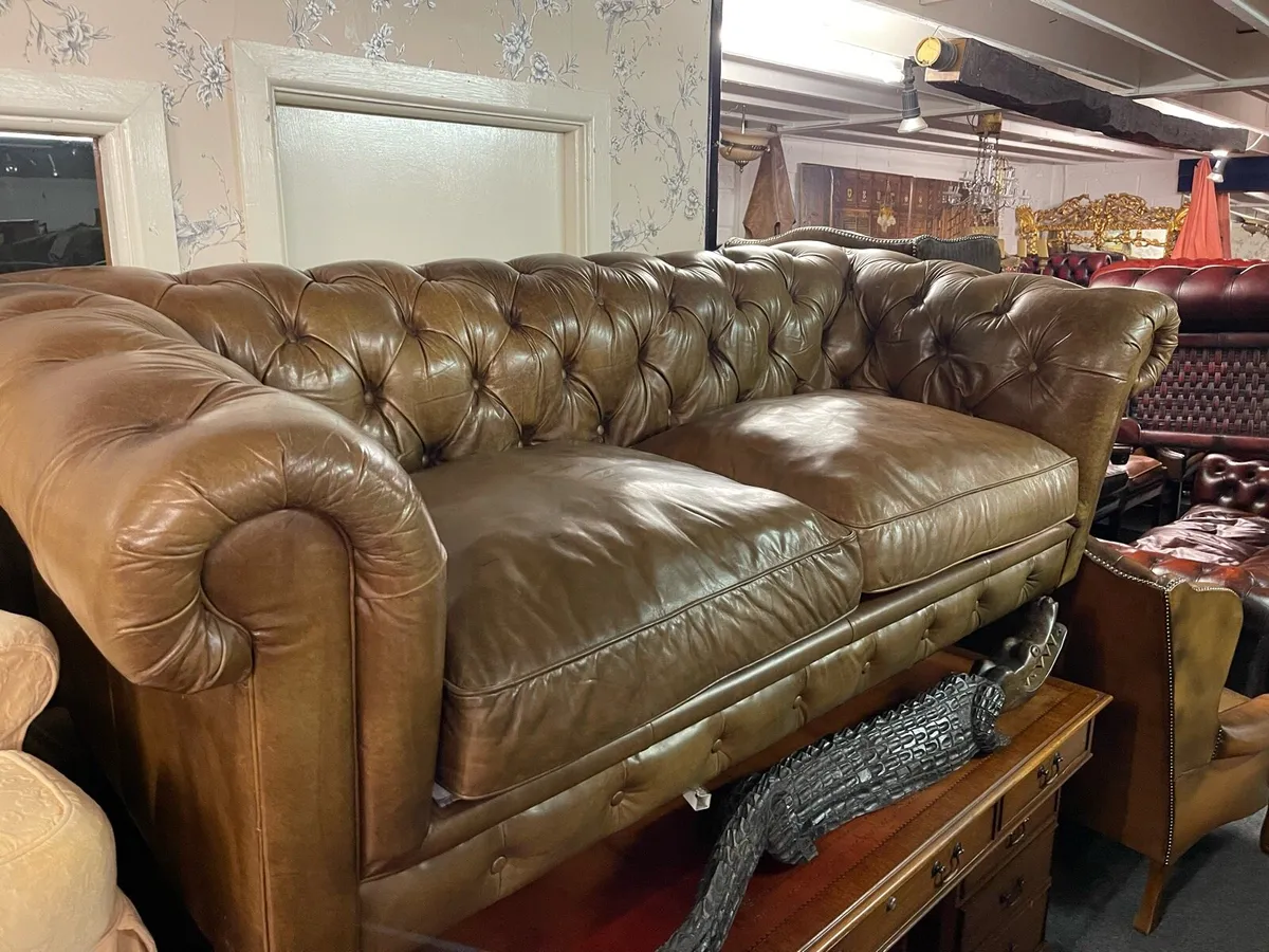 Original Tan leather chesterfield sofa - Image 2