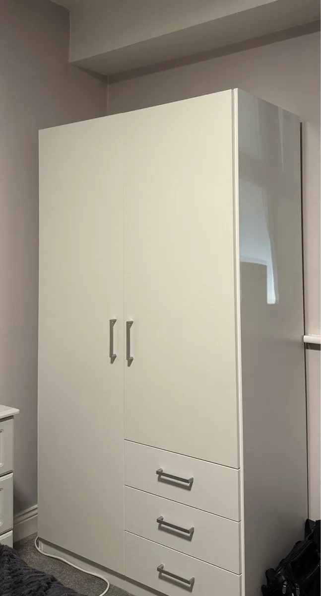 Wardrobe FANDRUP 97x176 2 doors 3 drawers white - Image 1