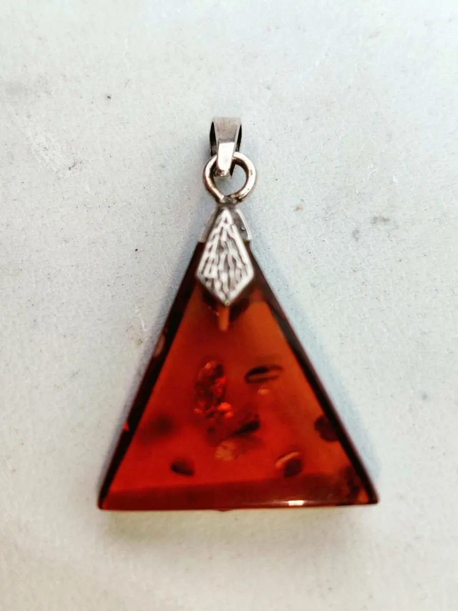 PYRAMID DEEP RED AMBER, 925 Silver Unisex Pendant - Image 1