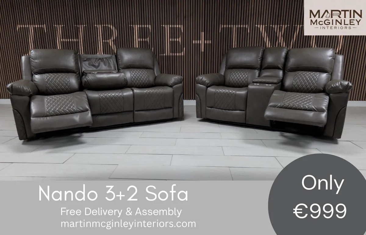 New Nando 3+2 Full Recliner Suede Fabric Grey - Image 2