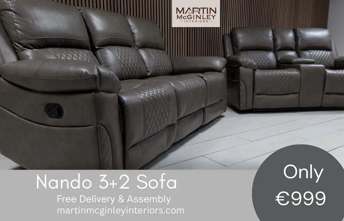 New Nando 3+2 Full Recliner Suede Fabric Grey - Image 3