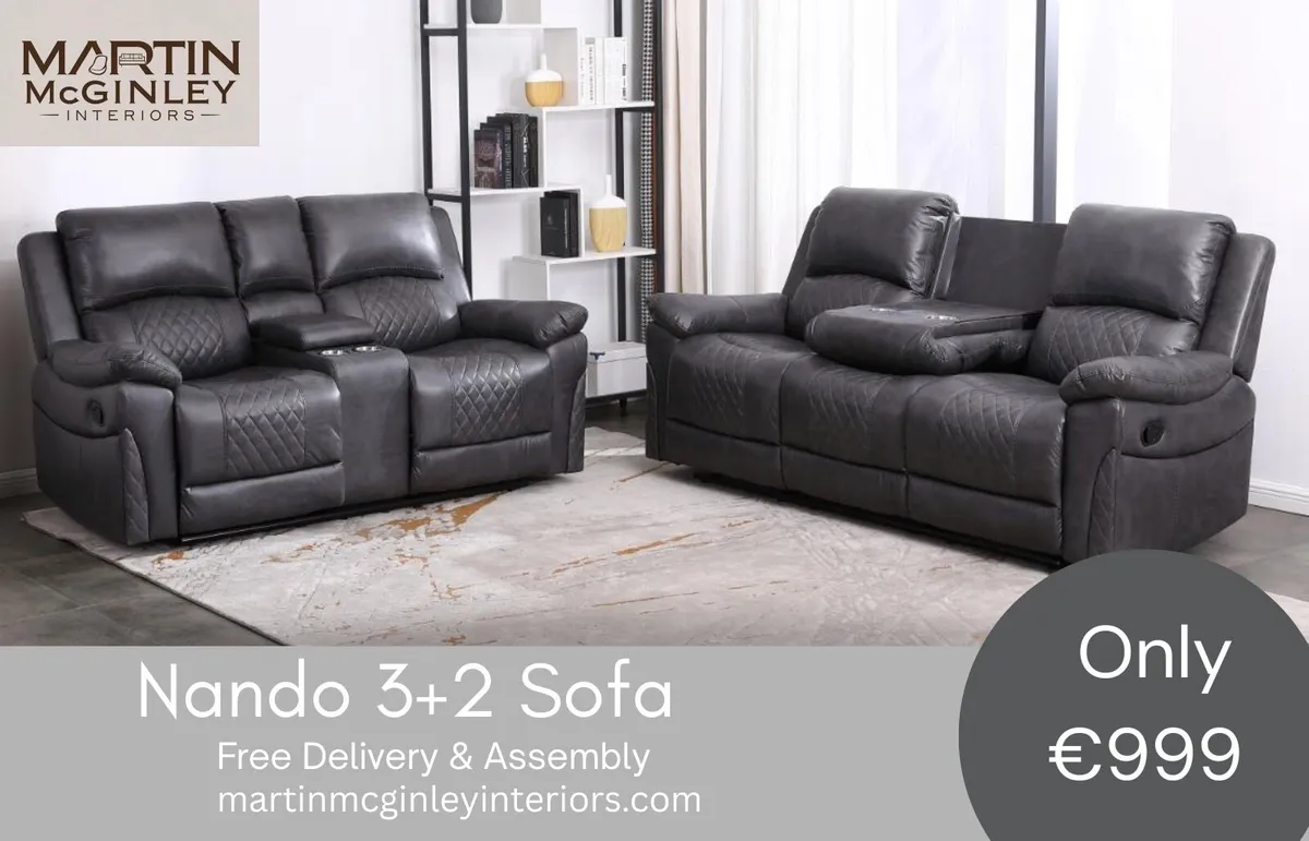 New Nando 3+2 Grey Leather Suede Fabric - Image 1