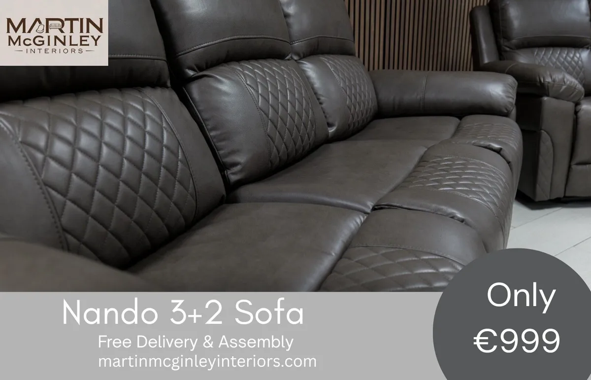New Nando 3+2 Grey Leather Suede Fabric - Image 4