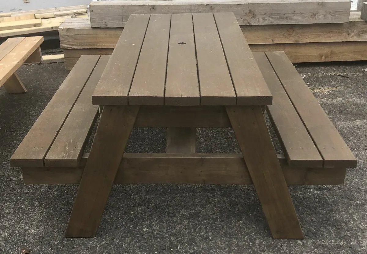 Picnic Table painted chestnut brown- ex-display - Image 1