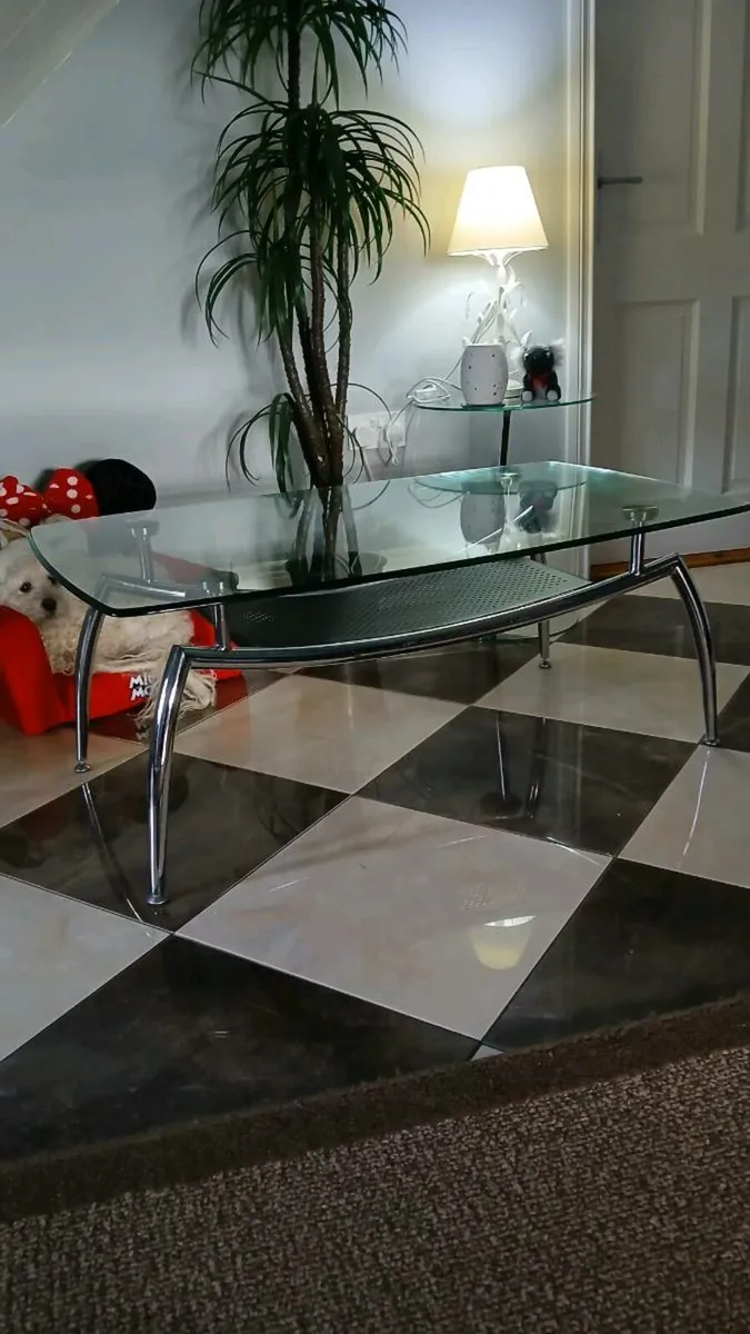 Large long chrome glass table - Image 1