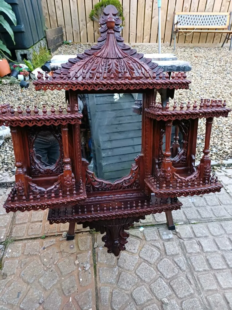 Antique Teak Handcrafted Overmantle Mirror - Image 2