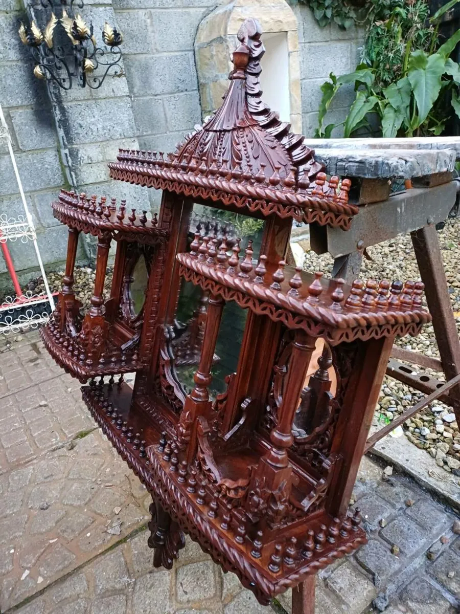 Antique Teak Handcrafted Overmantle Mirror - Image 3