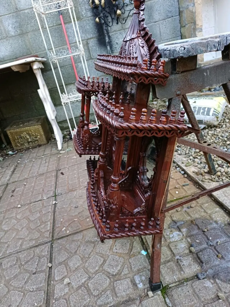 Antique Teak Handcrafted Overmantle Mirror - Image 4
