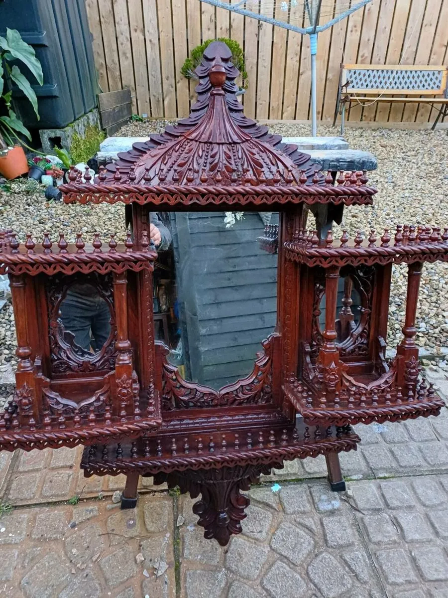 Antique Teak Handcrafted Overmantle Mirror - Image 1