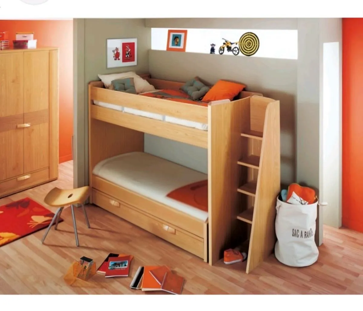 Bunk bed with trundle and matching bedside locker