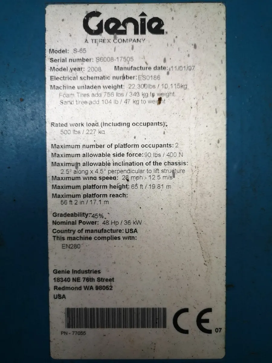 2008 Genie S-65 Boom Lift - Image 3