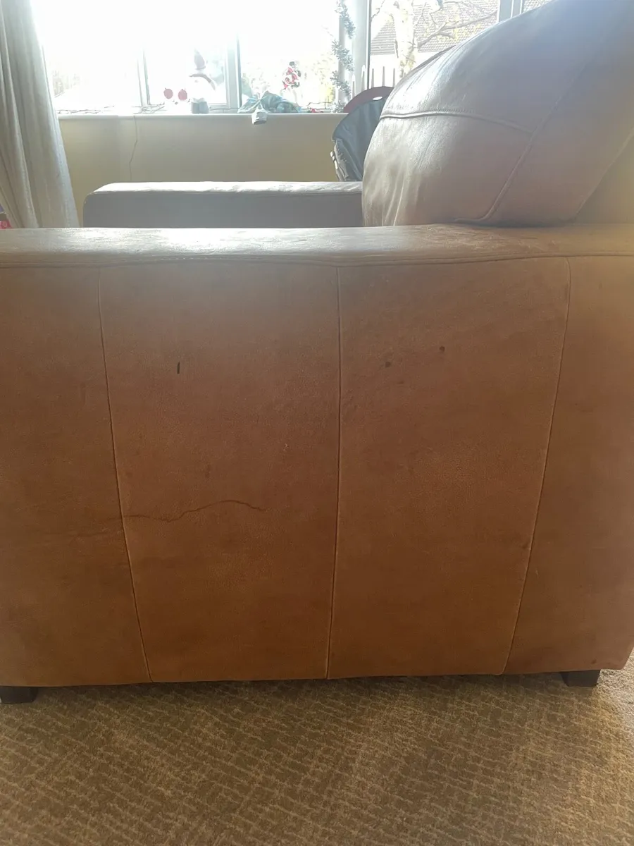 2 Tan Leather Armchairs - Image 4