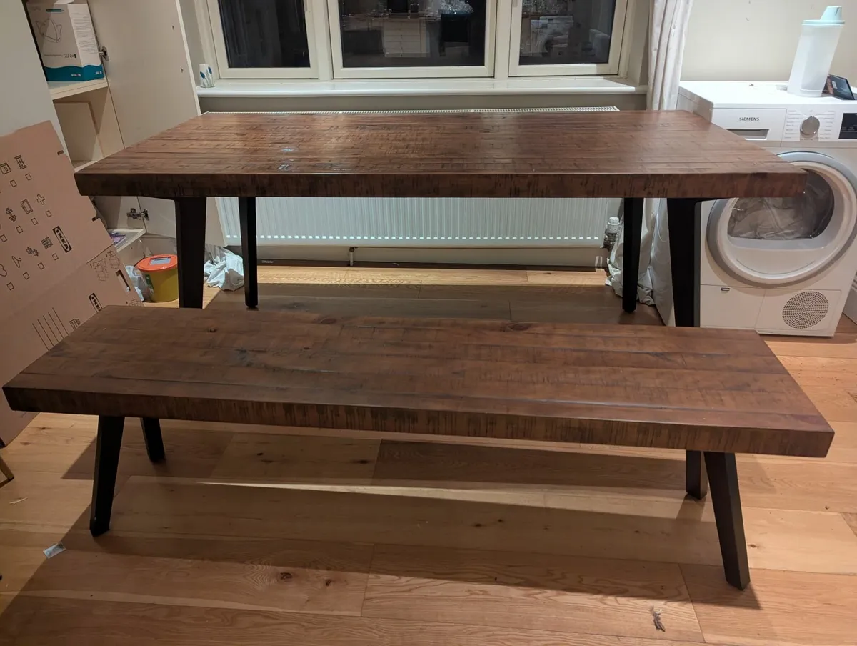 Ez Living rustic wood dining table 1.8m + bench - Image 1