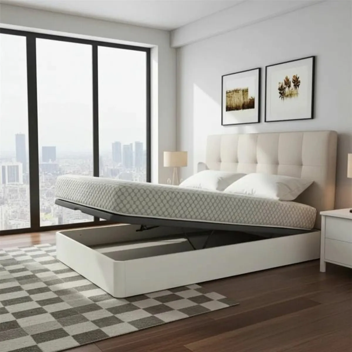 White Ottoman Storage Bed - King - Image 1