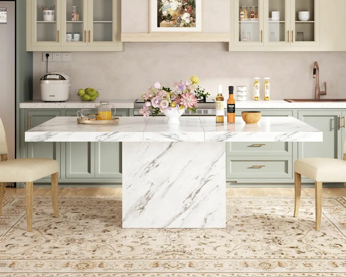 White Faux Marble Dining Table, Rectangle 140cm - Image 1