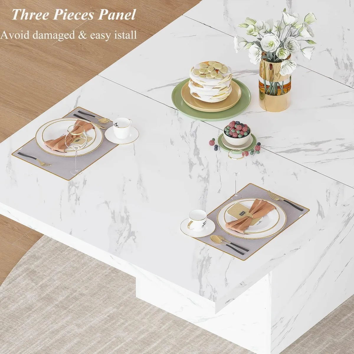 White Faux Marble Dining Table, Rectangle 140cm - Image 4
