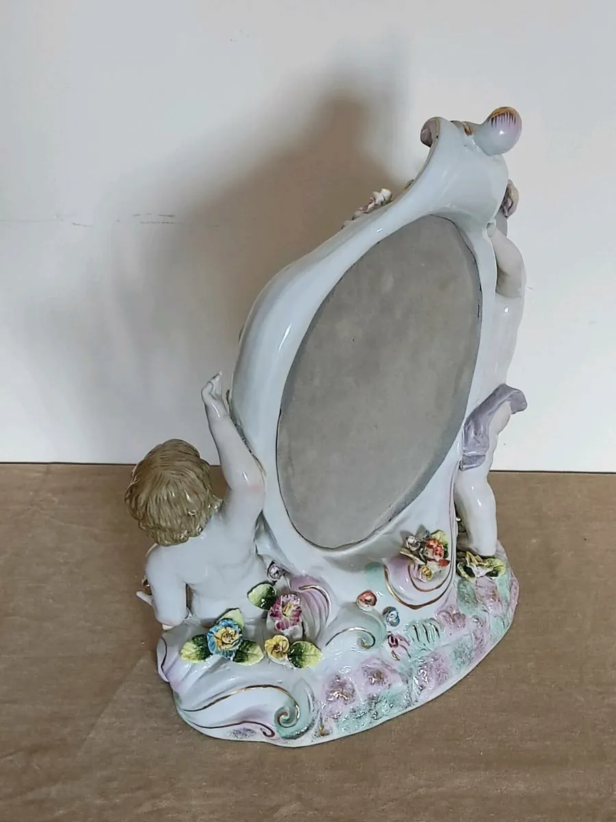 Vintage large table mirror porcelain Cherubs - Image 4
