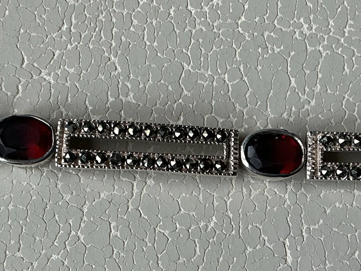 NEW SOLID SILVER RED GARNET & MARCASITE STONE BRAC - Image 3