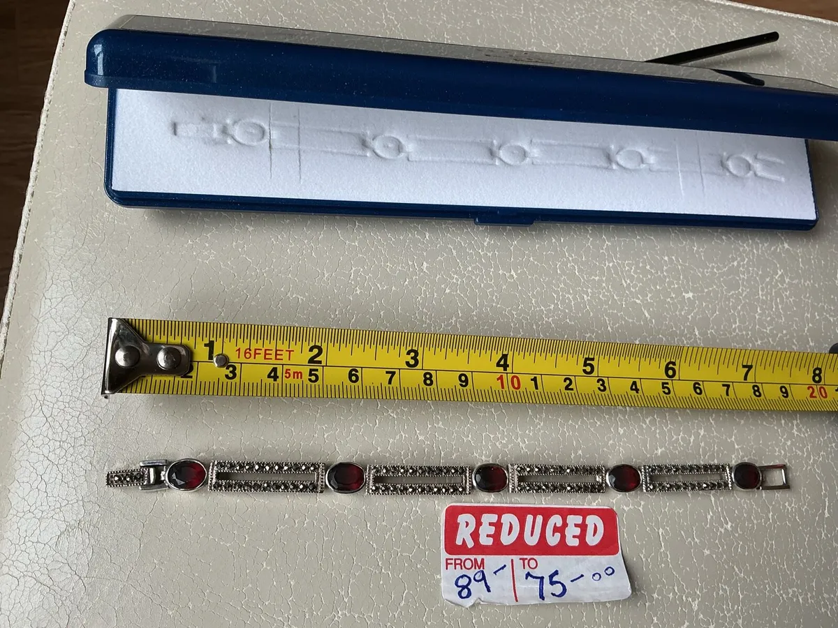 NEW SOLID SILVER RED GARNET & MARCASITE STONE BRAC - Image 4