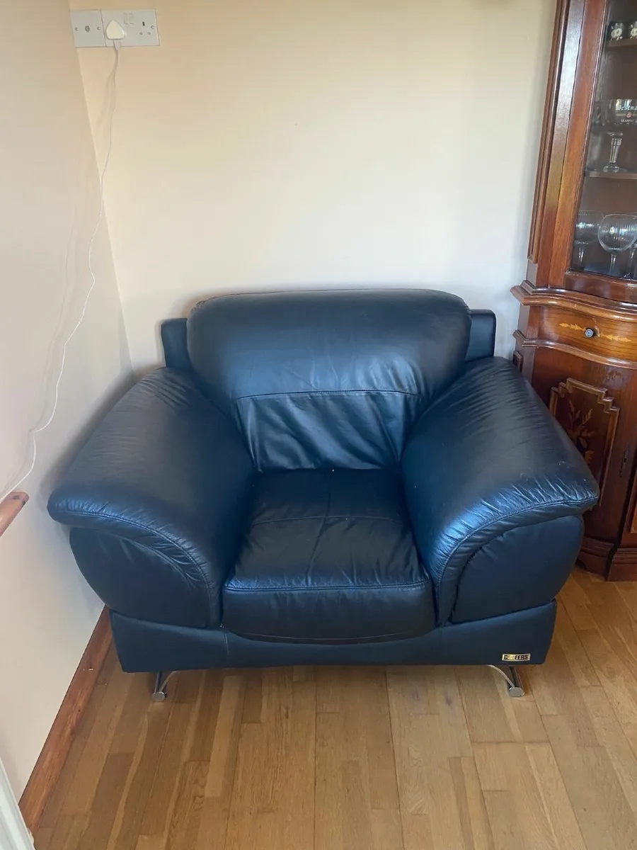 Three 3 piece Suite Leather couch and two chairs - Image 1