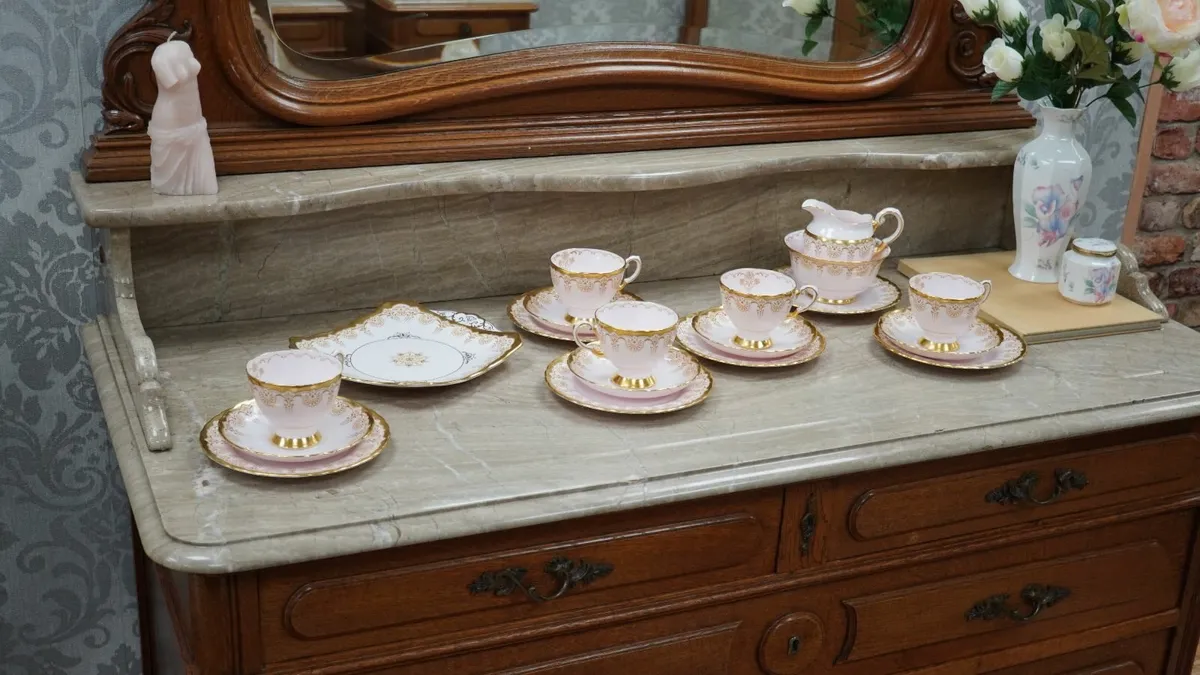 Tuscan Pink & Gold Bone China Tea Set - Image 1