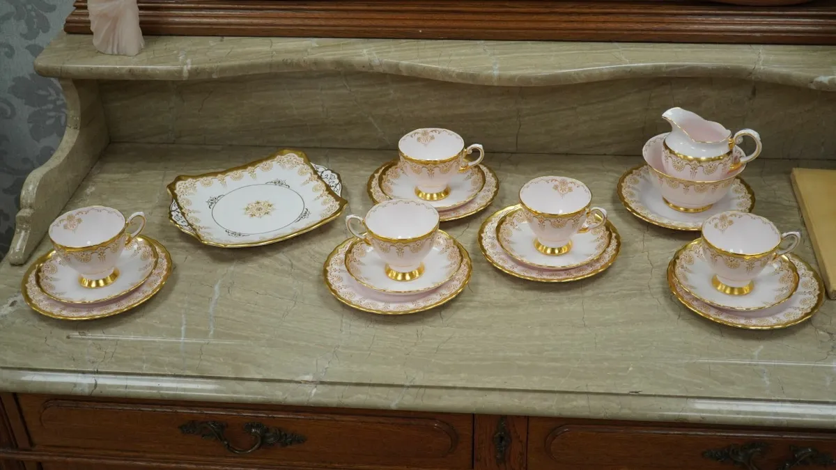 Tuscan Pink & Gold Bone China Tea Set - Image 2