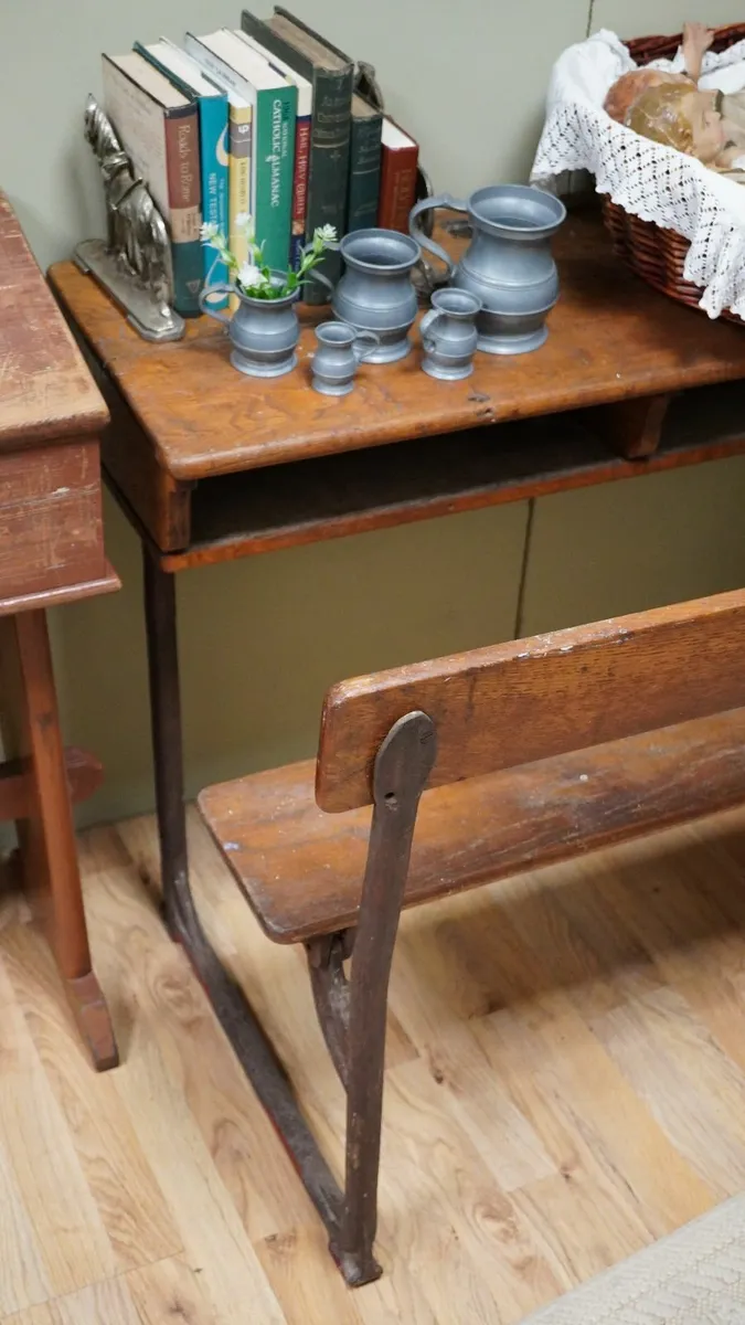 Vintage Two-Seater School Desk & Bench - Image 2
