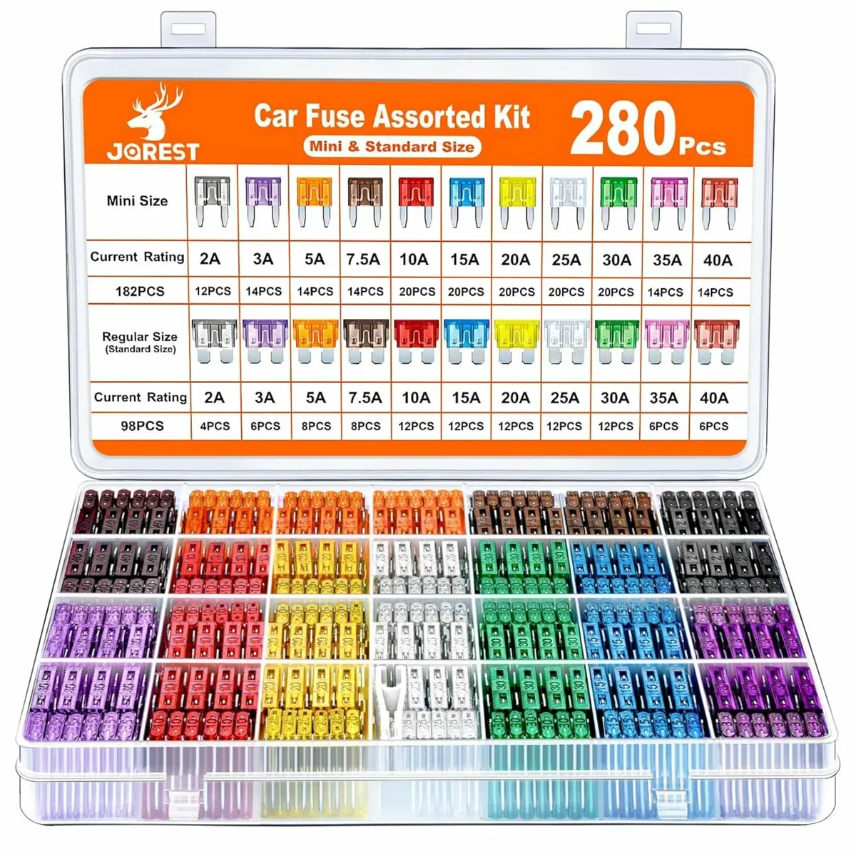 280 Pcs Car Fuse Assortment Kit, 182 Mini Blade Fu