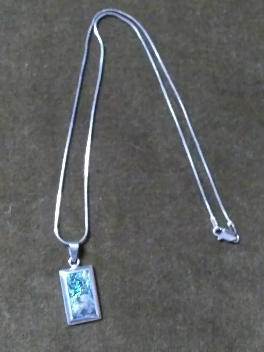 Vintage 925 Silver & Abalone Shell Necklace - Image 2