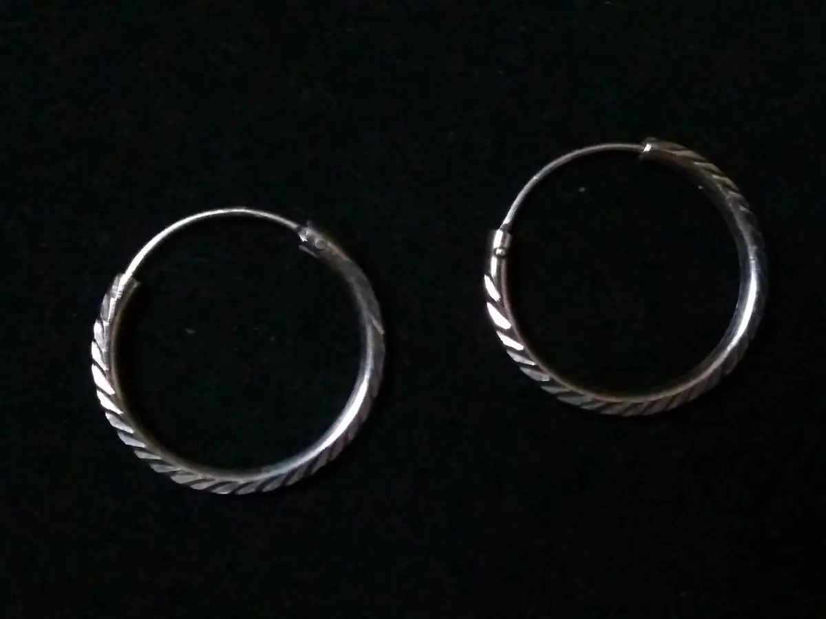Vintage 925 Silver Fancy Creole Hoop Earrings - Image 1