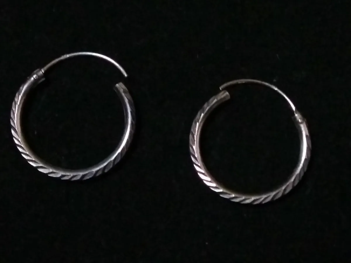 Vintage 925 Silver Fancy Creole Hoop Earrings - Image 4