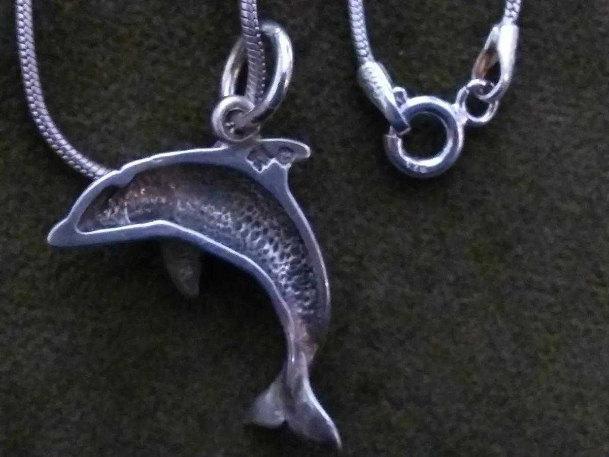 Antique Sterling Silver Dolphin Necklace - Image 2