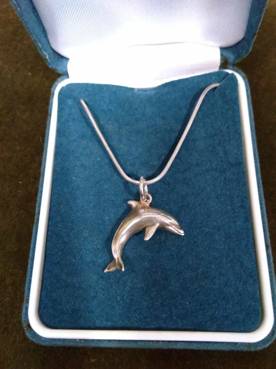 Antique Sterling Silver Dolphin Necklace - Image 1