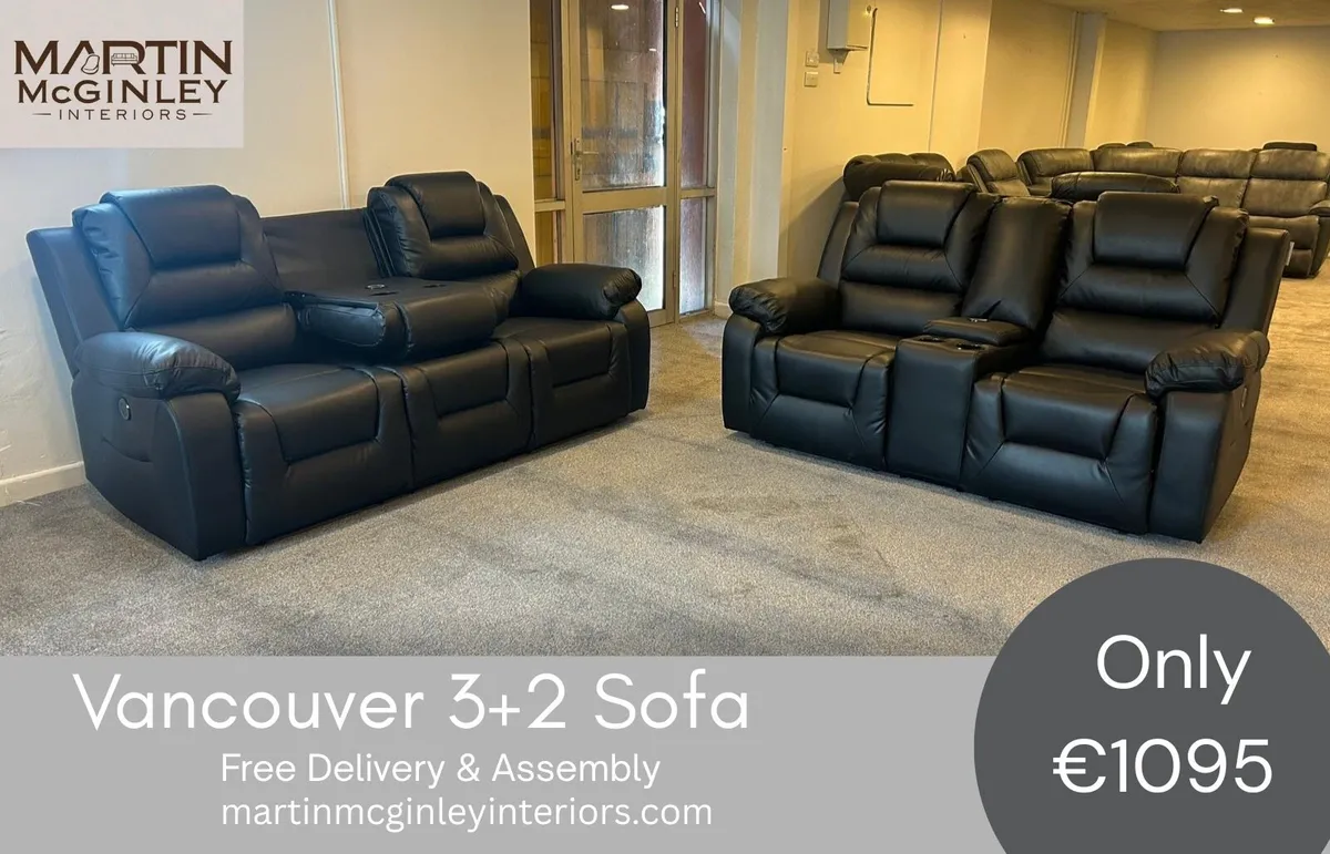 New Vancouver 3+2 Black Leather Sofa Sets - Image 1