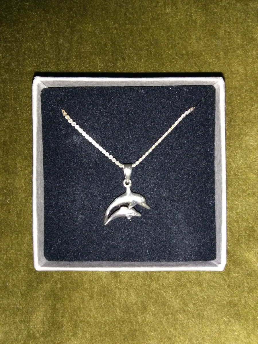 Vintage 925 Silver Twin Dolphins Necklace - Image 1