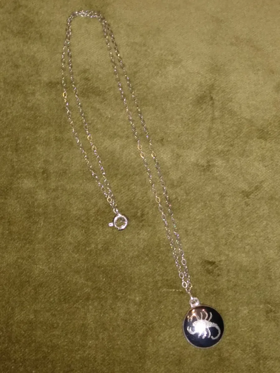 Vintage 925 Silver & Enamel Scorpion Necklace - Image 2