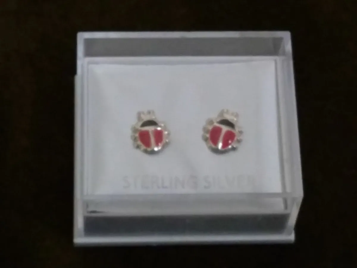 Sterling Silver Ladybird Stud Earrings New - Image 3