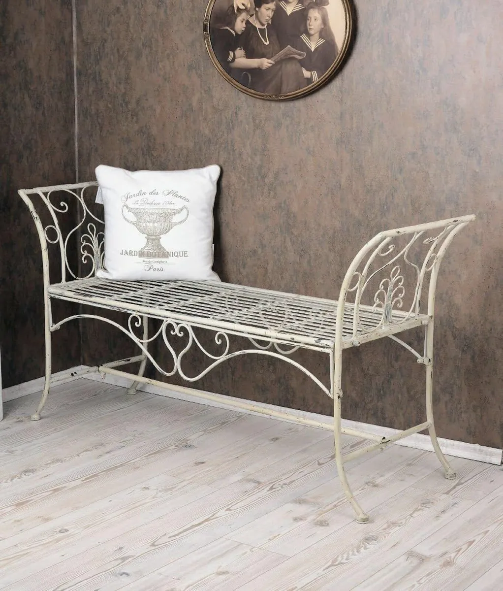 Garden Bench Shabby Chic White Iron Nostalgia Benc - Image 1