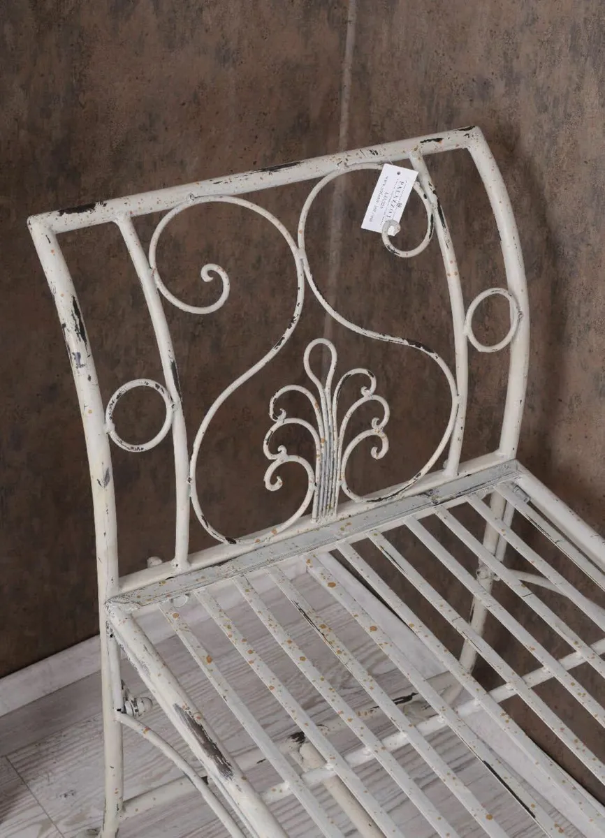 Garden Bench Shabby Chic White Iron Nostalgia Benc - Image 3
