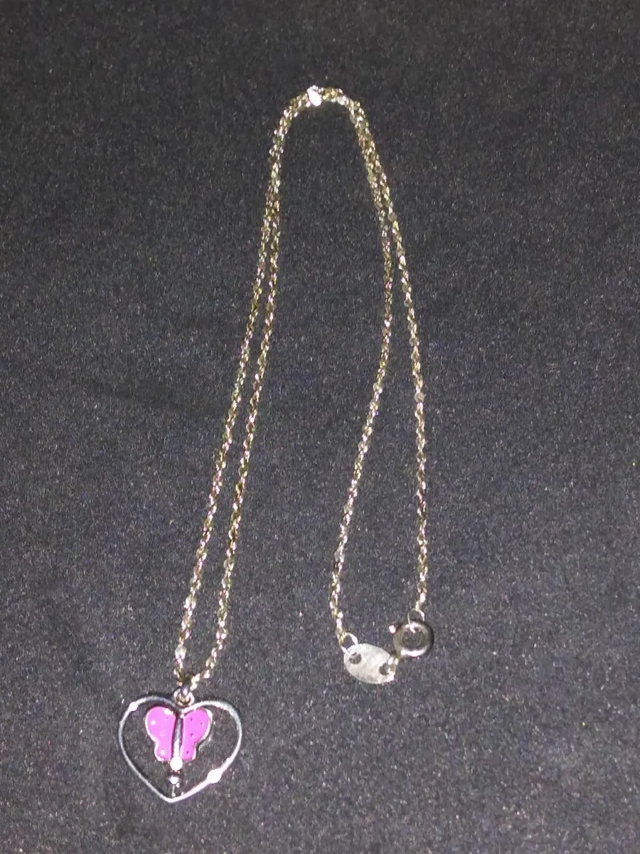 Vintage 925 Silver Butterfly Fob Necklace - Image 2