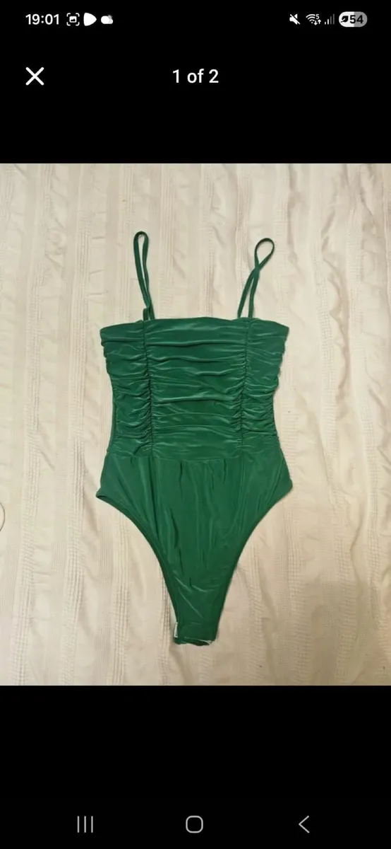Pink Vanilla Green Ruched Bodysuit - Size 8 - Image 1