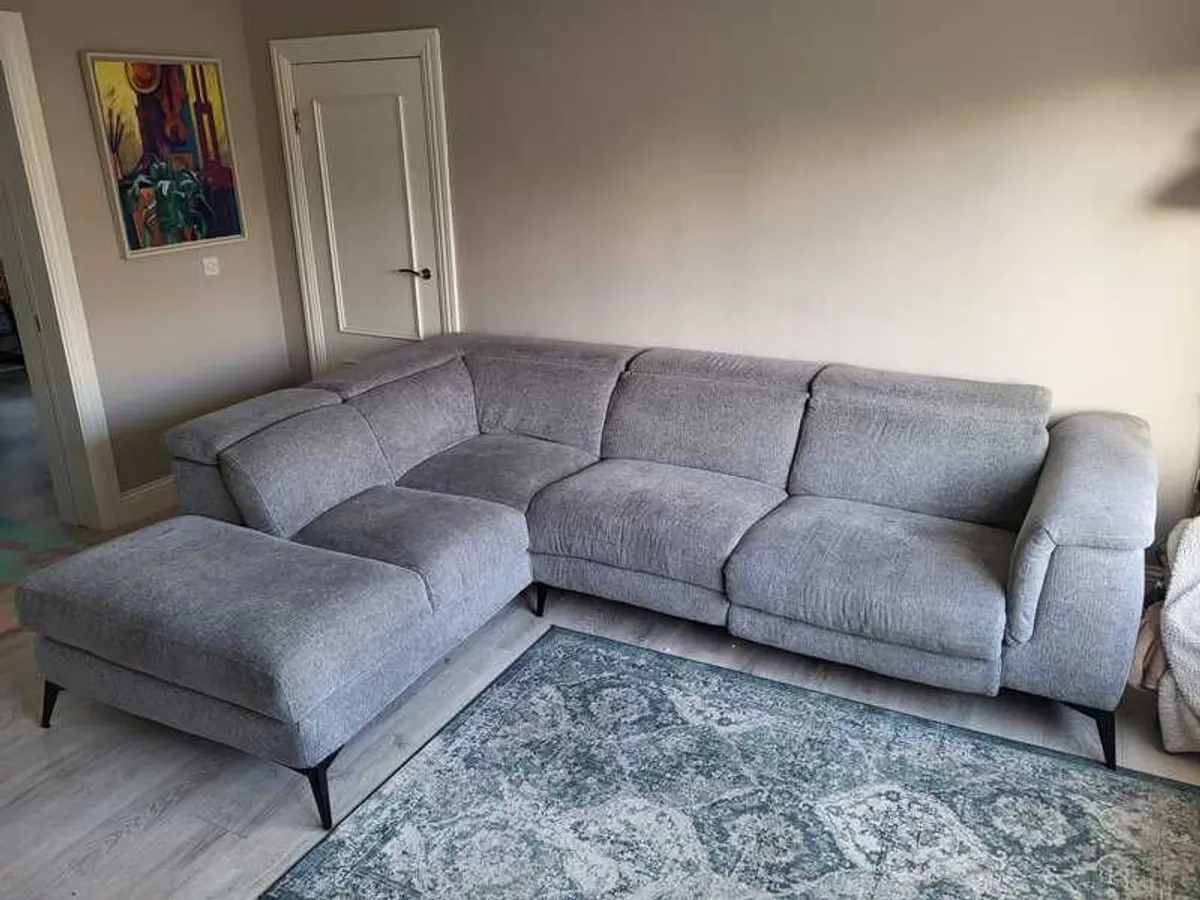 Grey Corner Sofa Power Recliner + USB Great Condition - Image 1