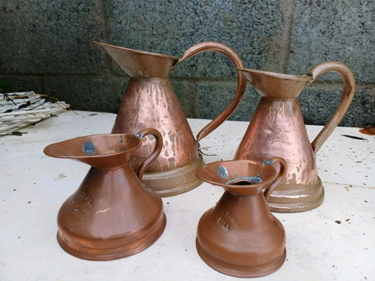 Antique Graduated Copper Jugs - Image 4