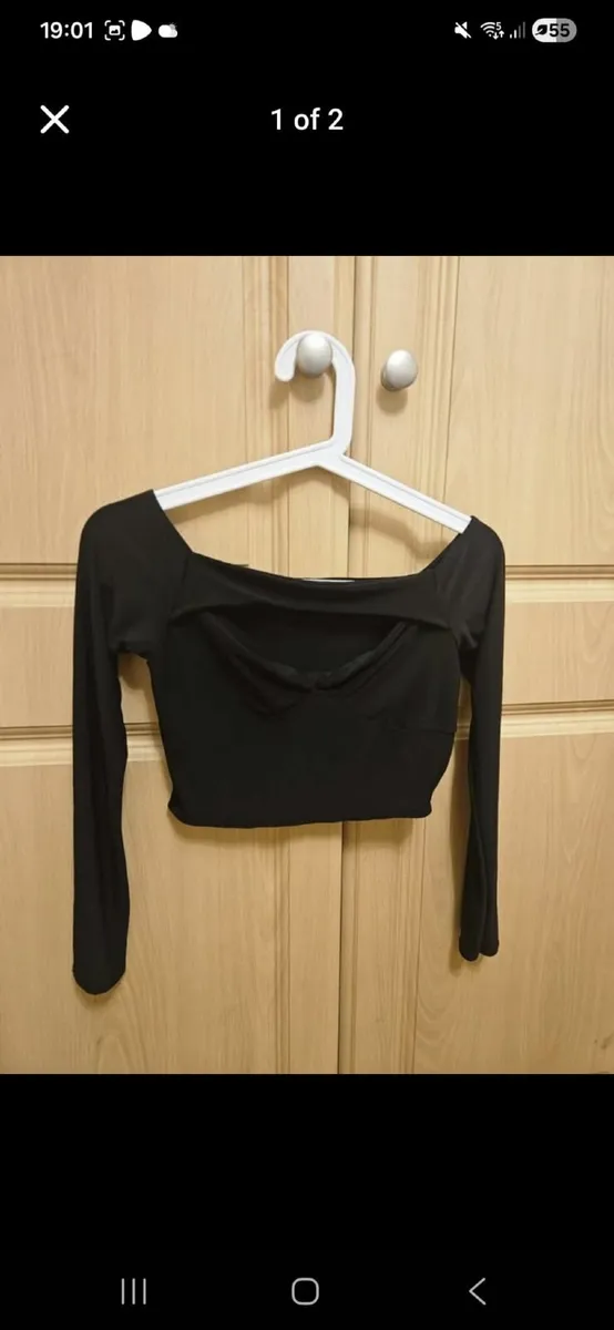 Quiz Black Off-Shoulder Crop Top - Size 8 - Image 1