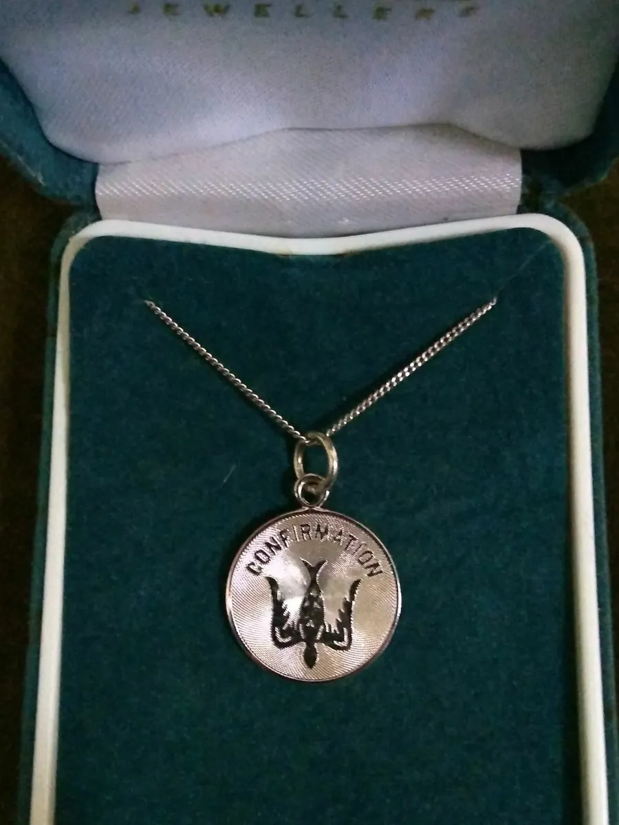 Antique Sterling Silver Confirmation Medal Neclace - Image 1
